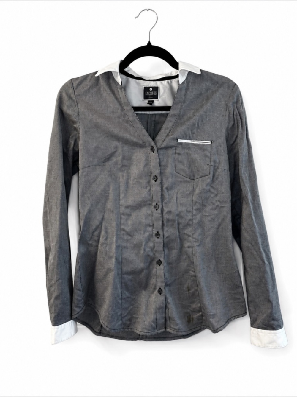 Express The Essential Shirt Black & White Pinstripe Button Front Blouse